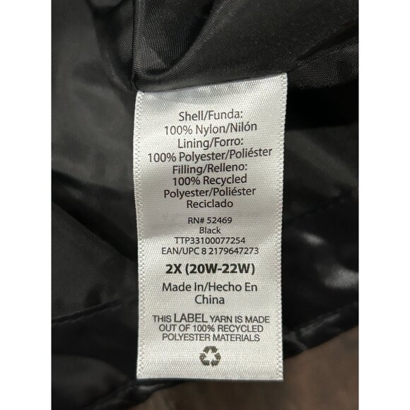 Time And Tru Womens Black Puffer Jacket Lightweight Recycled Materials Sz 2X - Picture 6 of 10